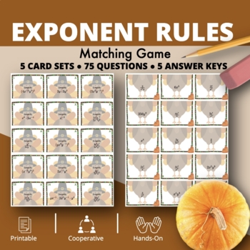 Preview of Thanksgiving: Algebra Exponent Rules Matching Game