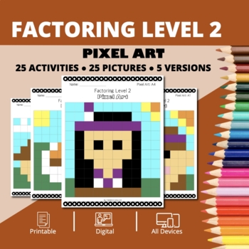 Preview of Thanksgiving: Algebra Factoring Level 2 Pixel Art Activity