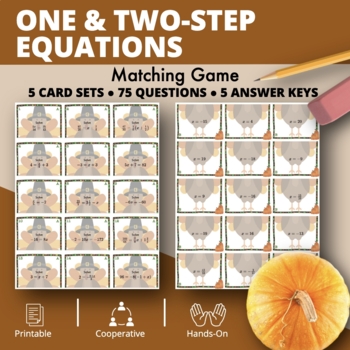 Preview of Thanksgiving: Algebra One & Two-Step Equations Matching Game