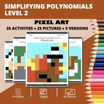 Preview of Thanksgiving: Algebra Simplifying Polynomials Level 2 Pixel Art Activity