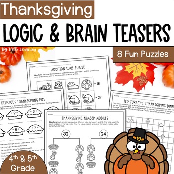 Preview of Thanksgiving Math Puzzles and Logic Puzzles for 4th Grade and 5th Grade