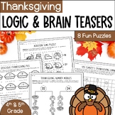 Thanksgiving Math Puzzles and Logic Puzzles for 4th Grade 