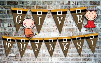 Preview of Thanksgiving Alphabet Pennants • Pilgrim Theme 41 Files Clip Art • 10 In. High