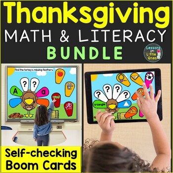 Preview of Thanksgiving Alphabet Rhyming Math Numbers Addition Shapes Bundle Boom Cards