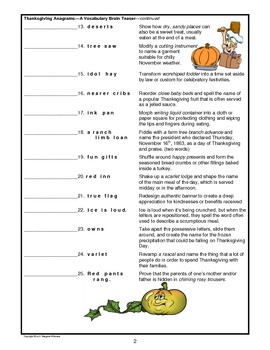 Thanksgiving Anagrams by Margaret Whisnant Teachers Pay Teachers