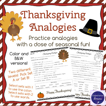 Preview of Thanksgiving Analogies -- Seasonal Activity