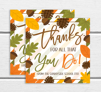 Thanksgiving Appreciation Gift Tags, Thanks For All You Do, Fall 