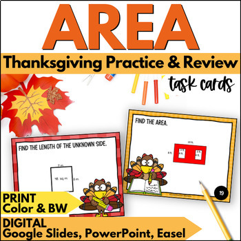 Preview of Thanksgiving Area & Area of Irregular Shapes Task Cards - Area Practice & Review