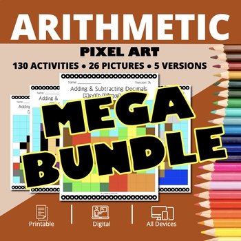 Preview of Thanksgiving Arithmetic BUNDLE: Math Pixel Art Activities