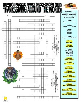 Preview of Thanksgiving Around the World (3 Puzzles - wordsearch / criss-cross / matching)