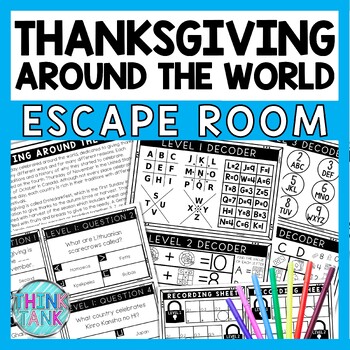 Preview of Thanksgiving Around the World Escape Room - Task Cards - Reading Comprehension