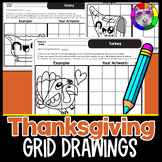 Thanksgiving Art Grid Drawings, Drawing Skills Worksheets,