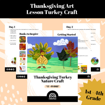 Preview of Thanksgiving Art Lesson Turkey Leaf Craft: 1st-4th Grade