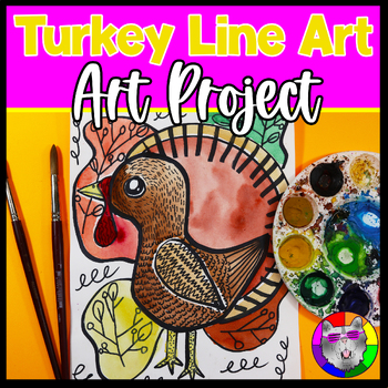Preview of Thanksgiving Art Lesson, Turkey Line Artwork, 3rd to 5th Grade
