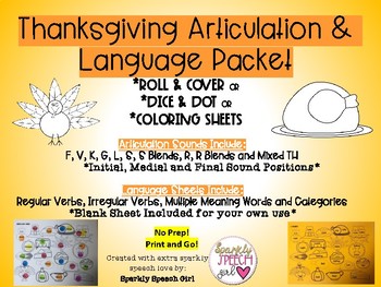 Preview of Thanksgiving Articulation & Language Packet: Print and Go! Low Prep!