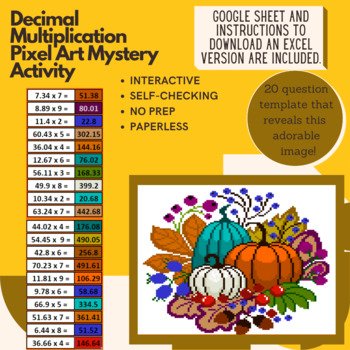 Preview of Thanksgiving/Autumn Decimal Multiplication Pixel Art Mystery Reveal