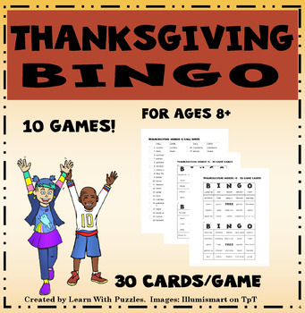 Preview of Thanksgiving BINGO Games - 10 UNIQUE Games - Ages 8+ - 30 cards per game