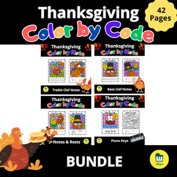 Preview of Thanksgiving BUNDLE- Color by code- Music worksheets