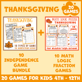 Thanksgiving BUNDLE math puzzle worksheets icebreaker game