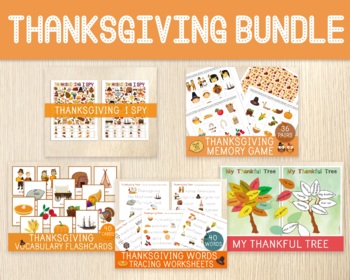 Preview of Thanksgiving BUNDLE, Memory Game, I Spy, Vocabulary, Flashcards, Thankful Tree