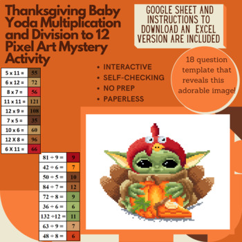 Preview of Thanksgiving Baby Alien Multiplication and Division to 12 Pixel Art Mystery