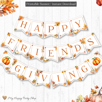 Preview of Thanksgiving Banner, Happy Friendsgiving Banner, Classroom Decor, PRINTABLE