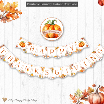 Preview of Thanksgiving Banner, Happy Thanksgiving Banner, Classroom Decor, PRINTABLE