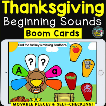 Preview of Thanksgiving Beginning Sounds, Letter Sounds Digital Boom Cards Resource