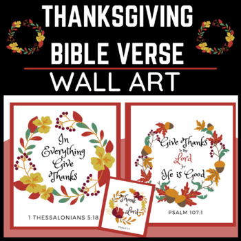 Preview of Thanksgiving Bible Verse Printable | Scripture Wall Art | 3 Designs