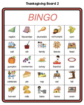 classroom thanksgiving bingo