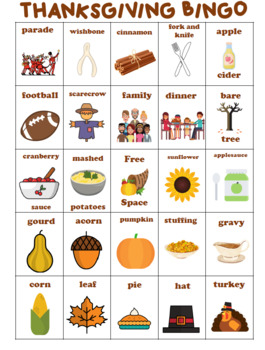 thanksgiving football bingo