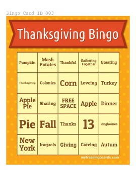 Thanksgiving Bingo by GeoTeach | TPT