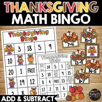 Preview of Thanksgiving Bingo Addition and Subtraction Math Game Activity