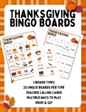 Thanksgiving Bingo Boards (2 Game Types + Teacher Calling Cards)