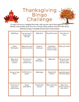 Thanksgiving Bingo Chore Challenge by Luau M | TPT