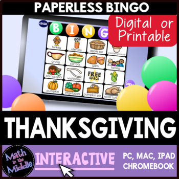 Preview of Thanksgiving Bingo Interactive Digital Bingo Game - Distance Learning