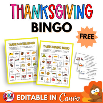 Thanksgiving Bingo Printable Free by Speechzella | TPT