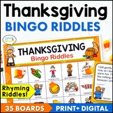 Thanksgiving Bingo Riddles Game Speech Language Therapy Th