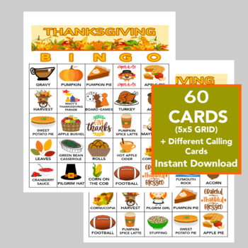 Thanksgiving Bingo, Thanksgiving Games, 60 cards, Digital Download