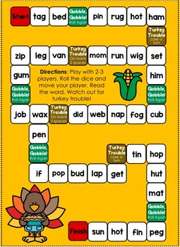 Thanksgiving Phonics Board Game by Keeping It Elementary | TpT