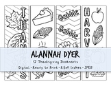 Thanksgiving Bookmarks, Coloring, Activity, Ready to Print