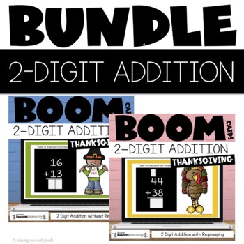 Preview of Thanksgiving Boom Cards™ 2 Digit Addition with and without Regrouping Bundle