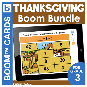 Preview of Thanksgiving Boom Cards Bundle for Third Grade