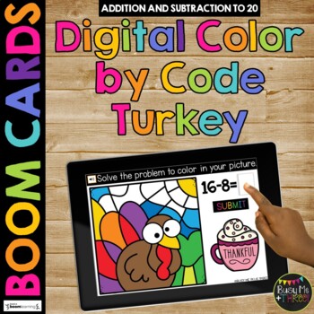 Preview of Thanksgiving Boom Cards™ TURKEY Digital Color by Code Distance Learning