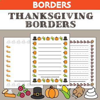 Preview of Thanksgiving Borders- No Lines, Lined, & Primary Lined Paper- Autumn, Fall