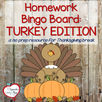Preview of Thanksgiving, November Homework Bingo Board: Turkey Edition