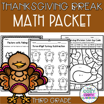 Preview of Thanksgiving Break Math Packet (Third Grade)