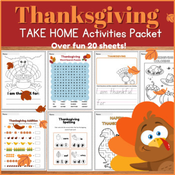 Preview of Thanksgiving Break Take Home ACTIVITY, MATH, CRAFTS, LITERACY I Pre K & Kinder