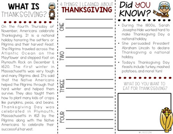 Thanksgiving Brochure by Sailing into Second | Teachers Pay Teachers