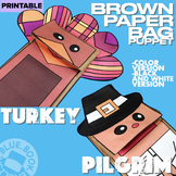 Thanksgiving Brown Paper Bag Puppets Turkey and Pilgrim Cr
